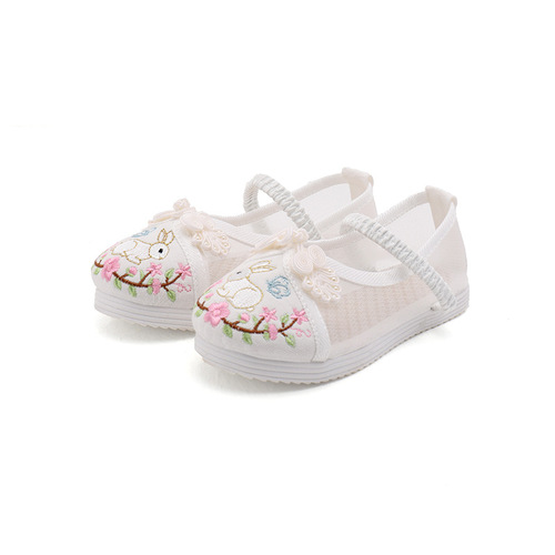 Children gauze shoes, ancient Hanfu sandals, Chinese folk dance hanfu embroidered shoes, students shoes, girls Beijing shoes