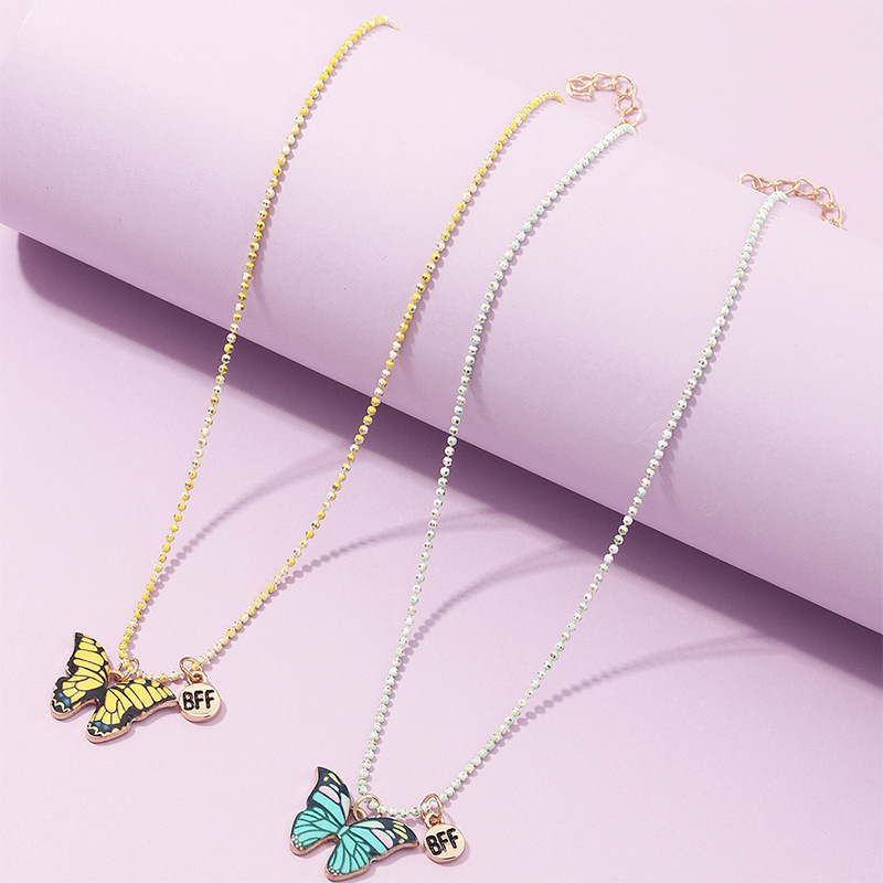 Fashion Color Butterfly Necklace Girls Alloy Drip Oil Color Hip Hop Clavicle Chain Wholesale display picture 4