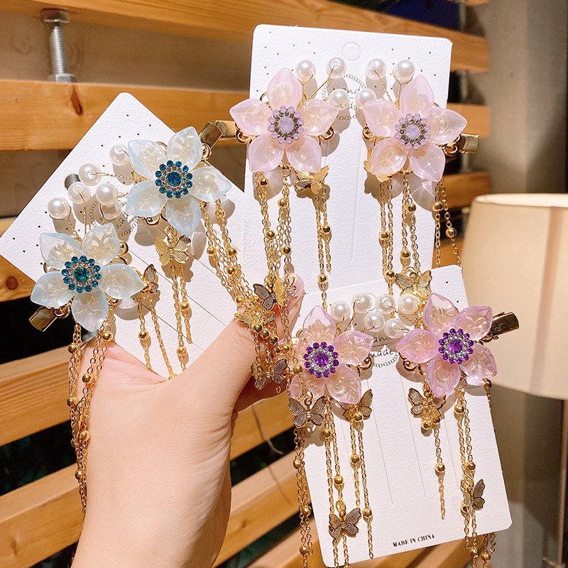 chinese hanfu hair accessory for girls Children ancient headdress step shake tassel hairpin Princess hair ornament ancient Chinese Hanfu Costume Accessories girl 