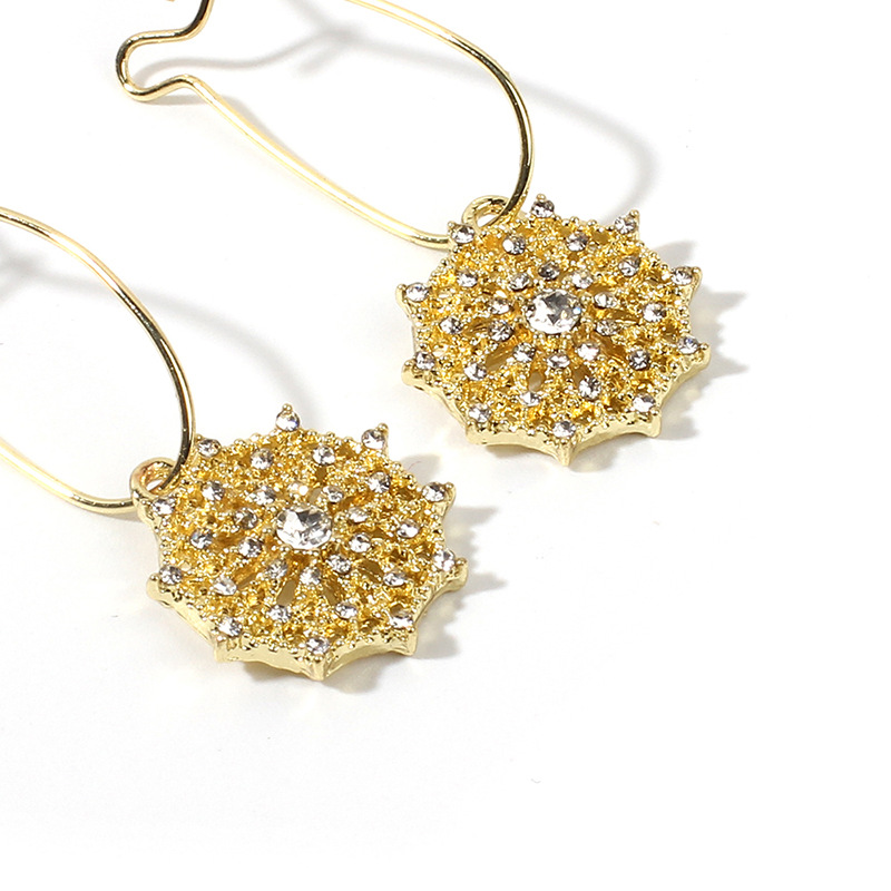 4g Weight Earrings Classification Housewarming, Anniversary, Business, Wedding, Travel, Birthday, Festival Occasion Alloy Material Geometric Pattern Women'S Gender Cartoon Style, Retro, Exaggerated, Novelty, Fashion, Ethnic Style, Simple Style, Streetwear Style Gold Color Korea Simple Zircon Retro Fashion Rhinestone Hollow Alloy Earrings Wholesale Nihaojewelry 6