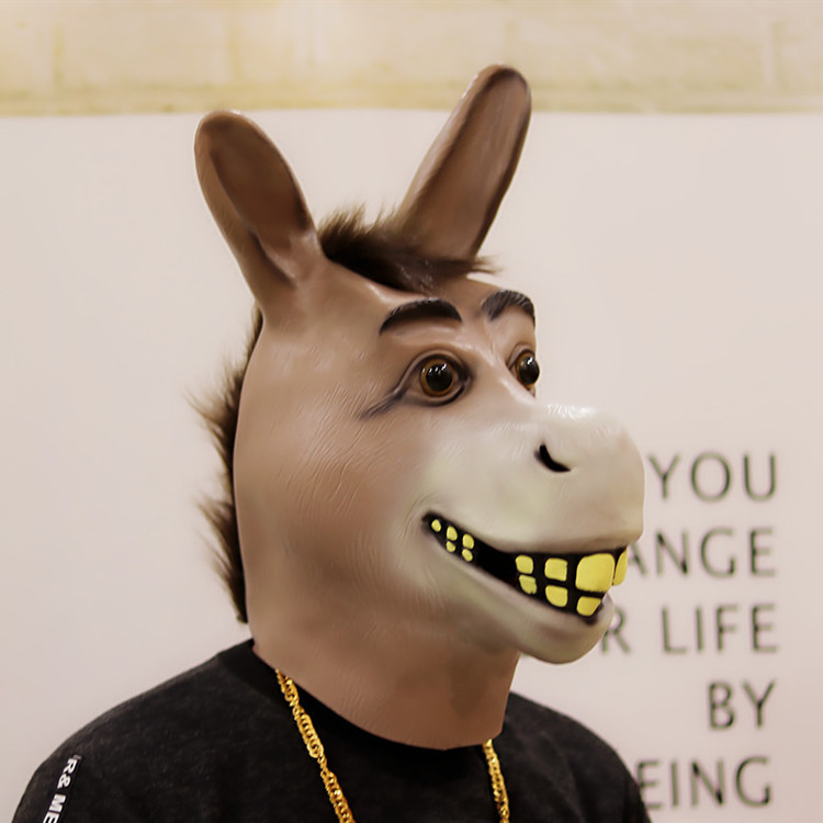 Divertido animal burro cabeza cubierta Shrek pobre boca burro de Europa y América accesorios de baile de Halloween fiesta vestir en vivo rendimiento