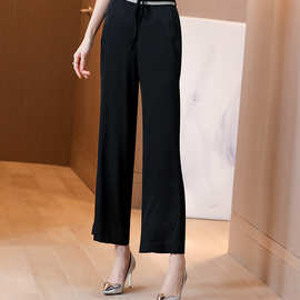 Straight, thin and externally-worn mulberry silk pants裤子