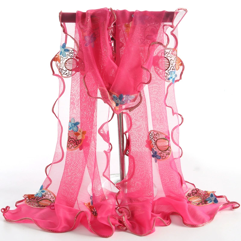 Demi-season long scarf, cloak, 2020, thin weaving, with embroidery, Korean style