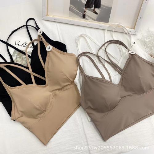 2030#Thin Cup Ice Silk Beauty Back Wrap Chest Thin Strap Cross Tube Top No Wire Ring Sports Bra