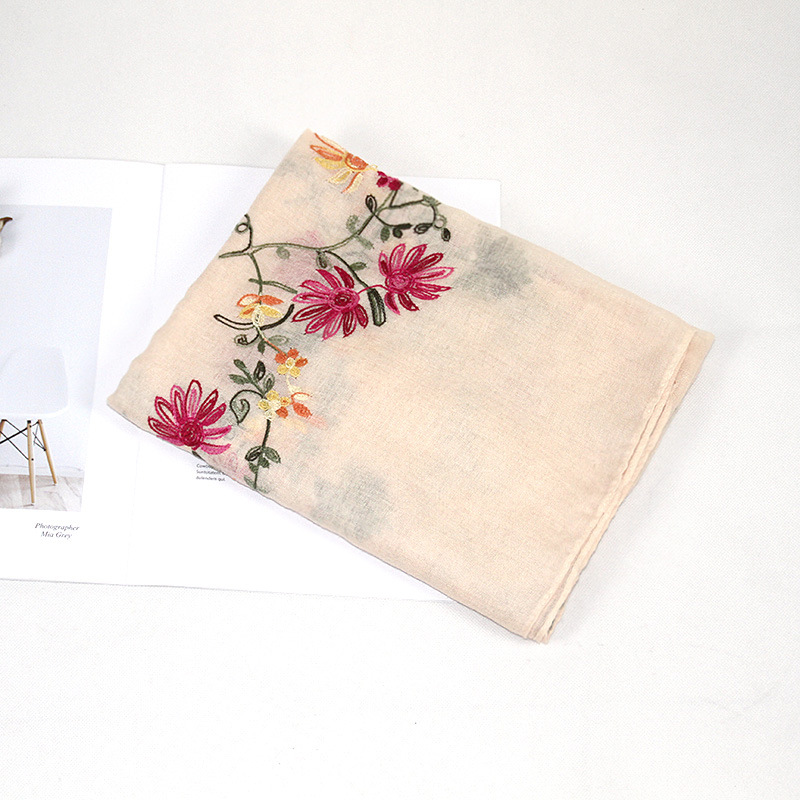 Bohemio bordado de algodón y lino de La Flor bufanda de las mujeres de Nepal viajes estilo étnico bordado bufanda chal