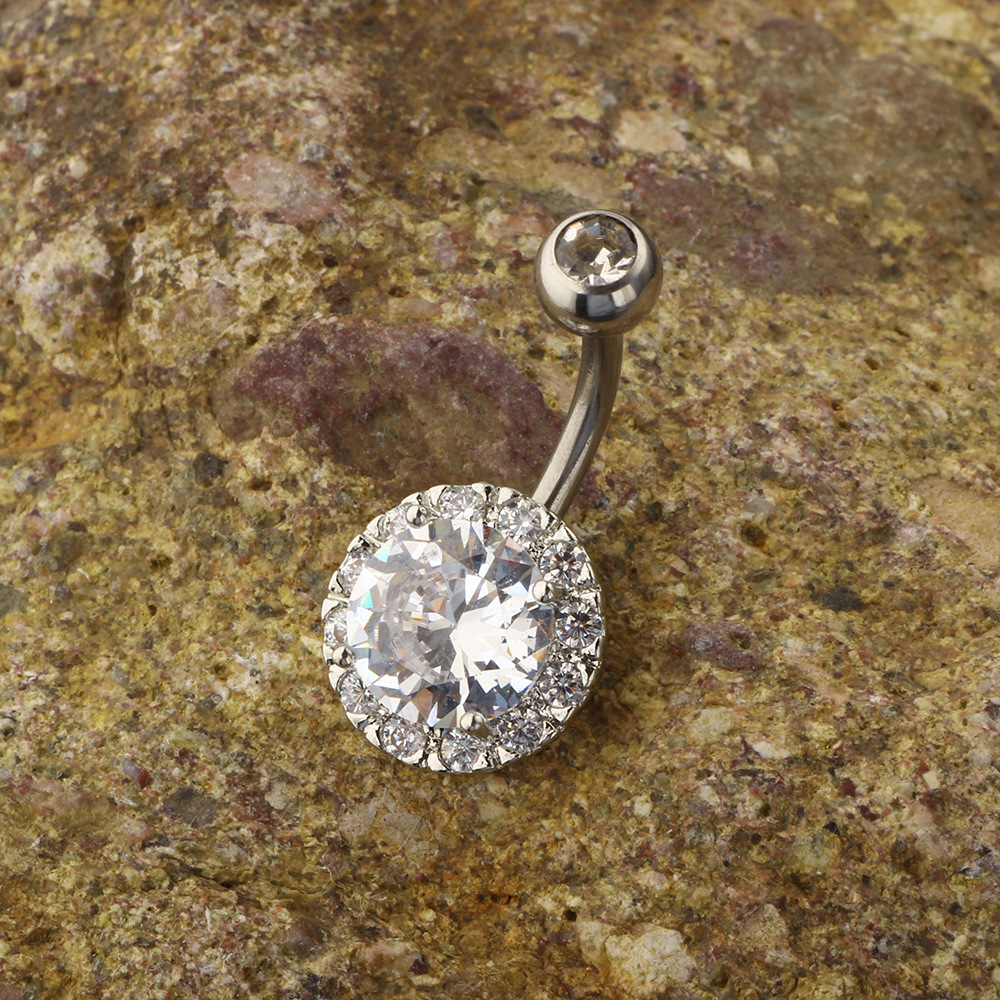 Rose Gold Geometric CZ Navel Ring Dangle Belly Button Piercing Jewelry Stainless Steel detail image 7