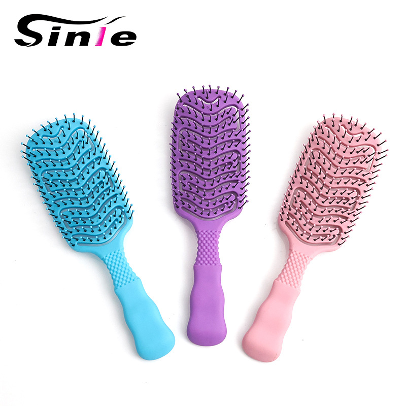 Cabeza cuadrada hueco-hacia fuera el peine de dientes anchos hembra plástico elástico forma costilla peine pelo liso peluquería peine cabeza cuero cabelludo masaje peine