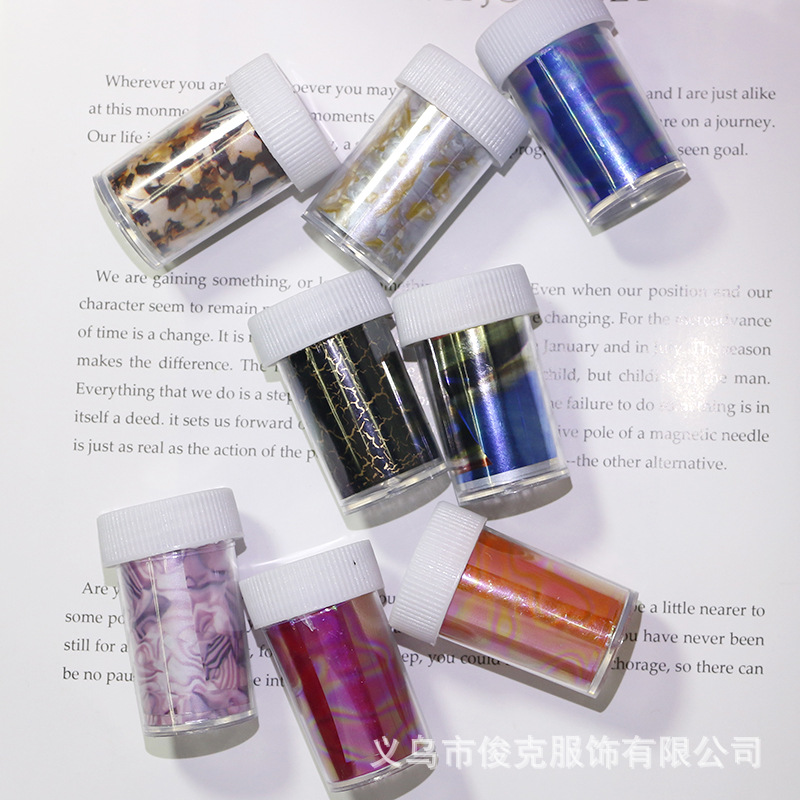 DIY美甲星空纸瓶装 4*100cm8色单色瓶装大理石纹美甲转印贴纸|ms