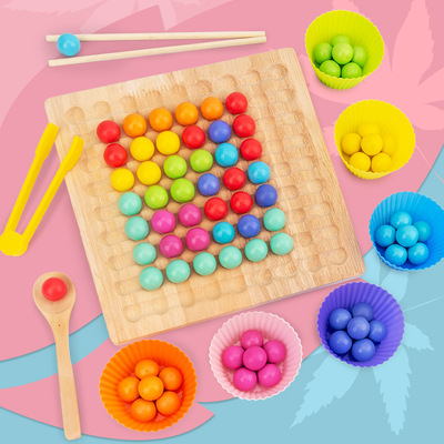 Colorful beads Xiaoxiaole parent-child concentration training wooden children's early education board game boys and girls educational toys clip beads