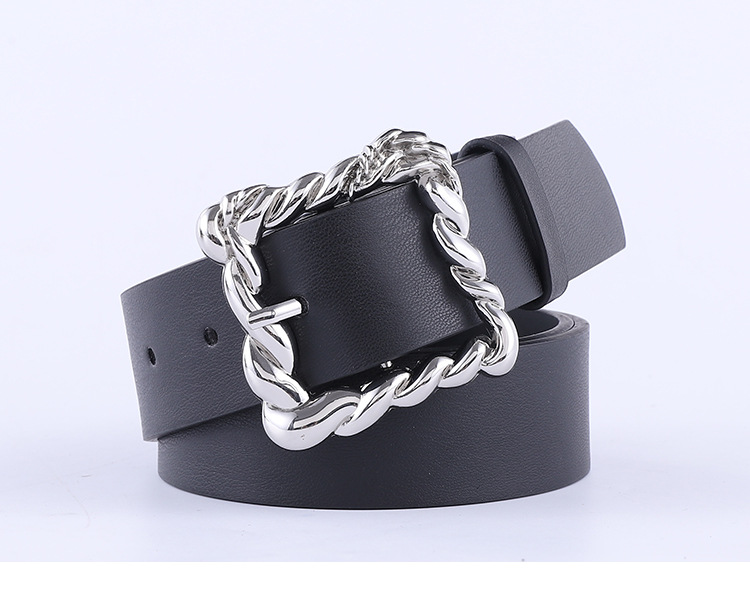 New Fashion Black Wide Belt Retro Combination Gold And Silver Buckle Geometric Square Buckle Concave Belt Wholesale Nihaojewelry display picture 2