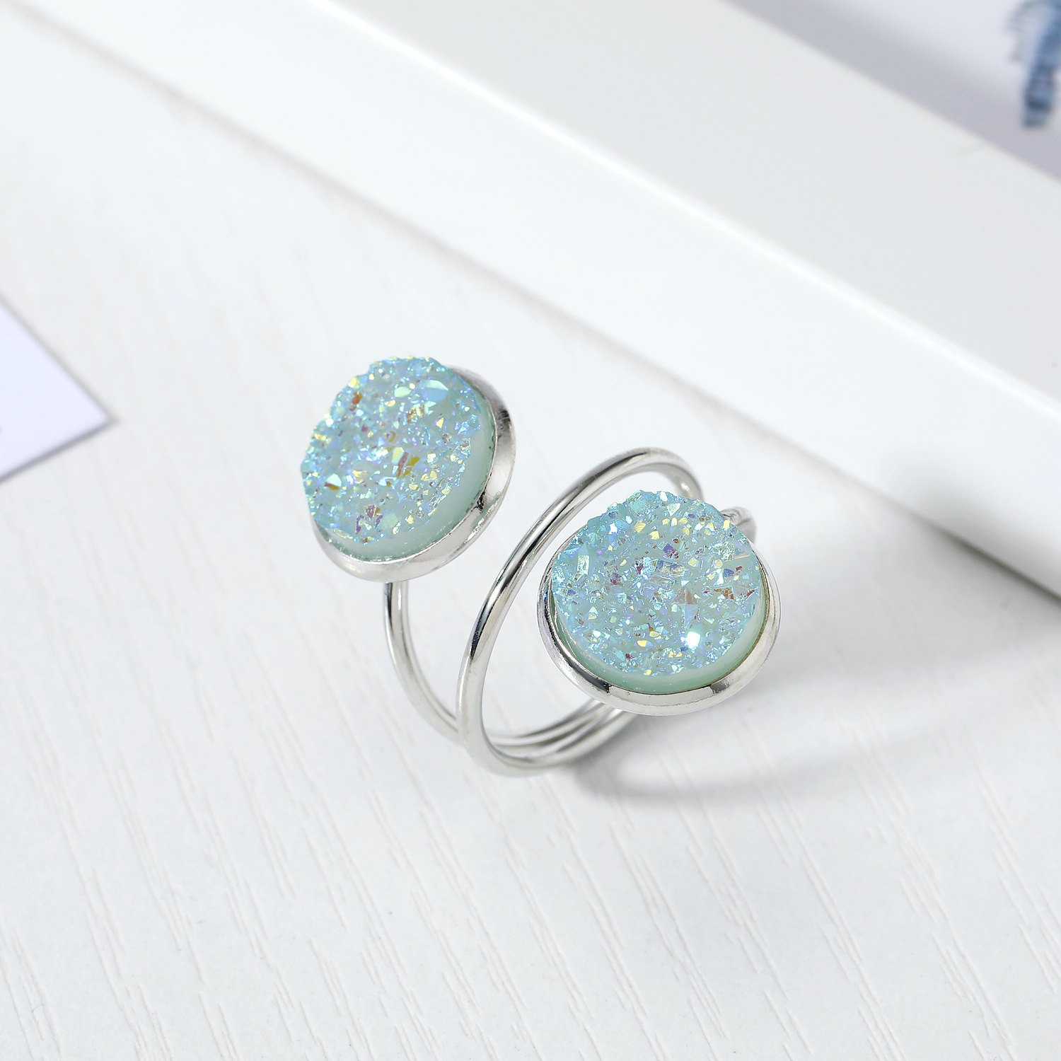 New Fashion Imitation Natural Stone Ring Resin Adjustable Ring Wholesale display picture 1