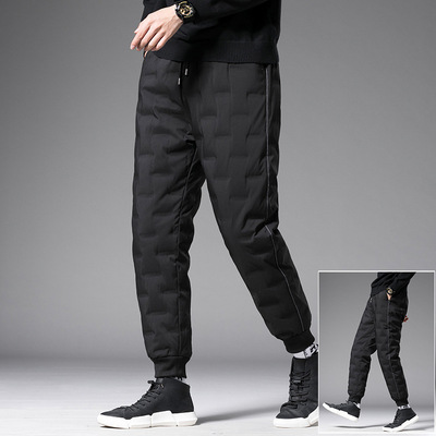 中老年羽絨褲男爸爸冬裝外穿保暖護膝加絨加厚棉褲男褲子