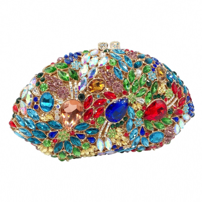 Túi clutch nữ đính đá rhinestone kim loại dự tiệc, kích thước 21x5x12 cm — bạc, Vàng AB, Kim cương trắng trên nền vàng, kim cương vàng trên nền vàng chi tiết 6