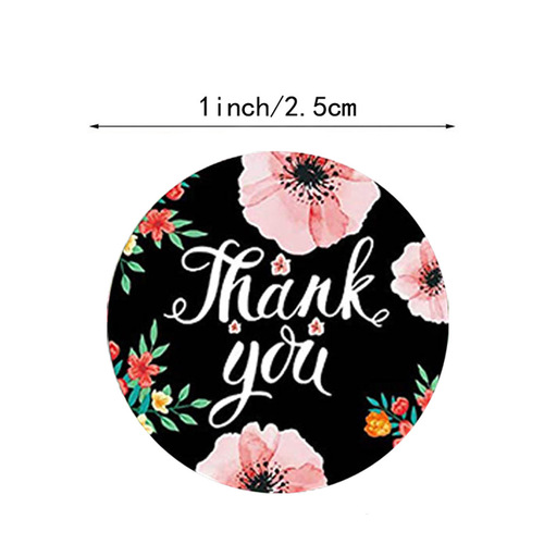Cross-border flowers thank you sticker circular self-adhesive sticker 8 kinds of pictures festival gift decoration 500 pieces per roll