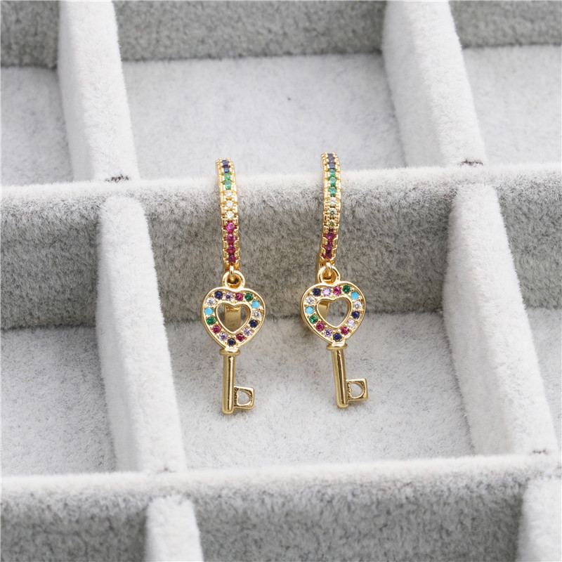 Trendy New Products Jewelry Micro-set Zircon Key Earrings Wholesale Nihaojewelry display picture 3