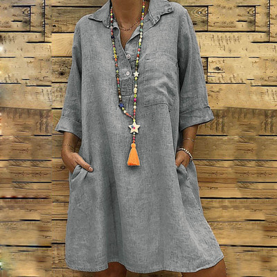 Mid Waist Waist Line Holiday, Street Occasion Shirt Collar Neckline Wholesale Women'S Streetwear Patchwork Solid Color Holiday Street Shirt Collar 3/4 Length Sleeve Shirt Dress