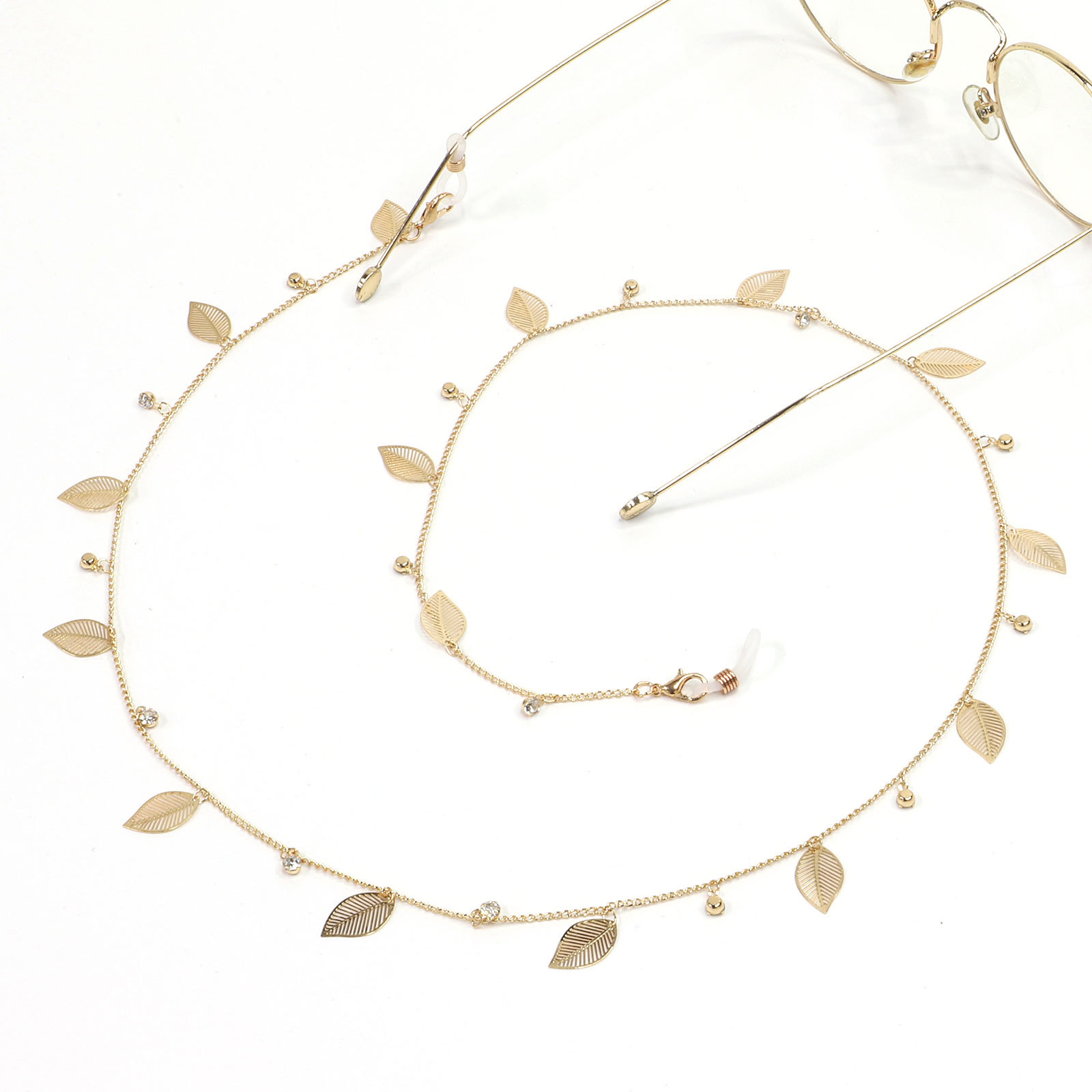 Hot Fashionable Simple Golden Leaves Rhinestone Glasses Chain  Wholesale Nihaojewelry display picture 1