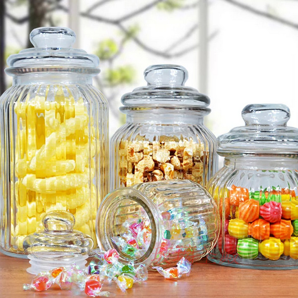 厂家批发竖条纹储物罐带密封盖许愿罐 茶叶罐 五谷杂粮罐玻璃瓶