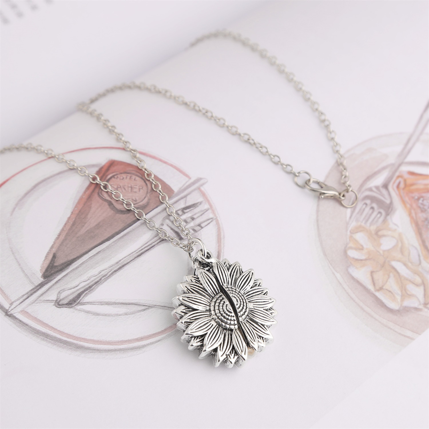 New fashion double-layer lettering sunflower necklace alloy flowers short neck chain women wholesale