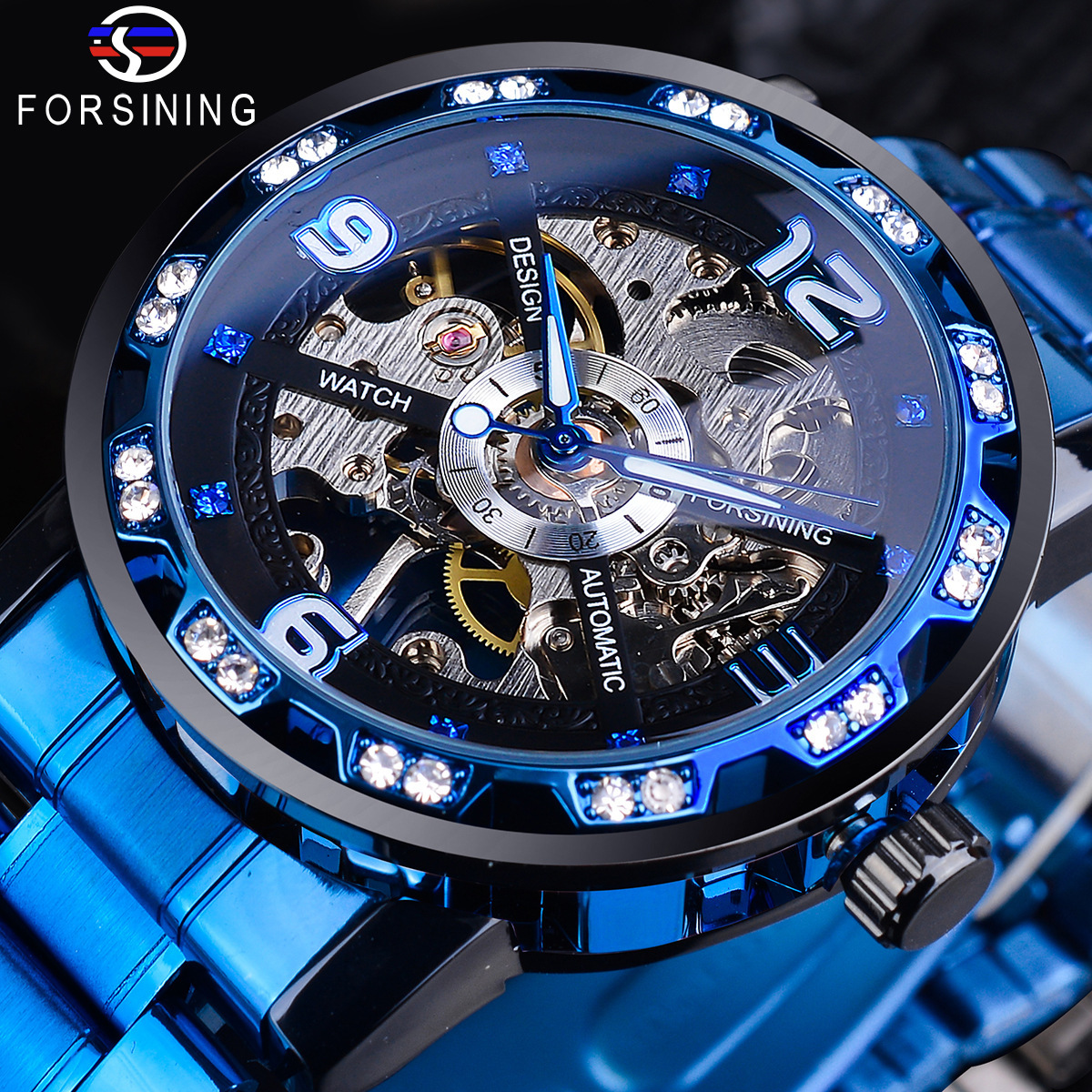 Forsining Watch Men's Fashion Casual Classic Popular Hollow Rhinestone Manual Mechanical Watch_voghion.com
