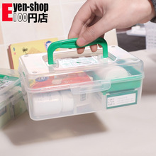 日本进口正品药箱塑料桌面整理盒 透明收纳盒有盖 家用急救箱小号