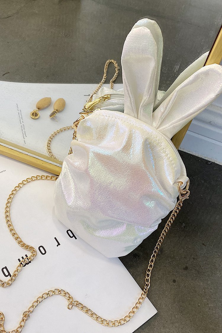 Korean  New Trendy  Cute Cartoon Laser Colorful Girl Cute Funny Rabbit Ears Pu Chain Small Shoulder Bag Mobile Phone Bag Nihaojewelry Wholesale display picture 137