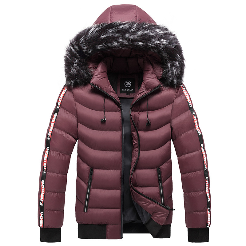 Solid Color Straight Down Zipper Lapel Winter Youth Hooded Leisure Zipper Bag Cotton Garment