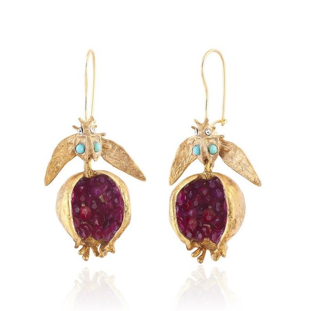 1 Pair Ethnic Style Pomegranate Plating Inlay Alloy Artificial Gemstones Drop Earrings display picture 3