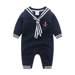 New Baby Knitted Romper in Navy Style—Autumn and Winter Knitted Crawling Suit for Boys—British-Style Knitted Crawling Suit for Infants and Toddlers