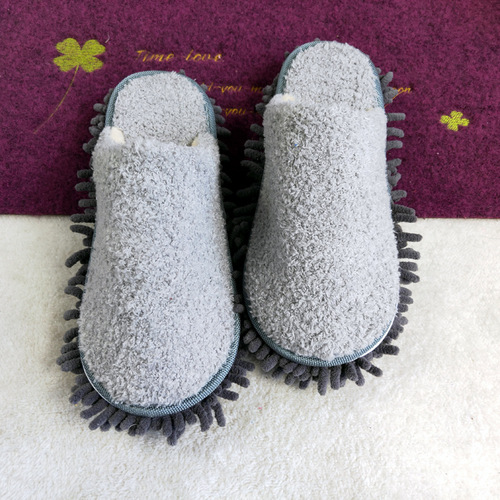 Cross-border Japanese and Korean simple series velvet thickened winter lazy floor mopping slippers detachable