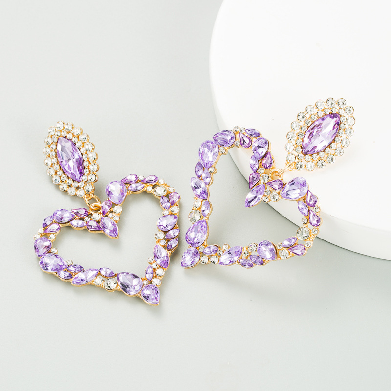 Heart-shaped Alloy Inlaid Rhinestone Retro Exaggerated Earrings display picture 4