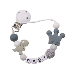 Amazon baby pacifier clip chain teether anti-drop chain little dinosaur silicone bead pacifier chain baby supplies