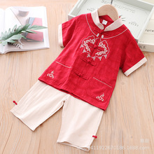 民族風男童棉麻套裝兒童國學服中國風童裝夏漢服女童寶寶中式唐裝