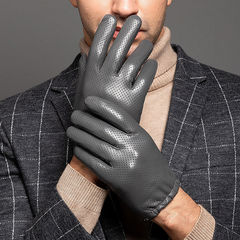 Leather gloves for men, thin model for autumn and winter, suitable for driving and motorcycling, touch screen, first-layer sheepskin, short-length gloves, trendy