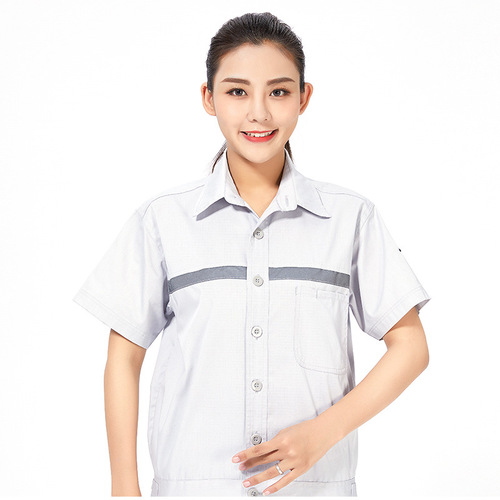 Summer short-sleeved work clothes, anti-static, men's and women's construction site reflective strips, sanitation clothes, labor insurance suits, printed logo