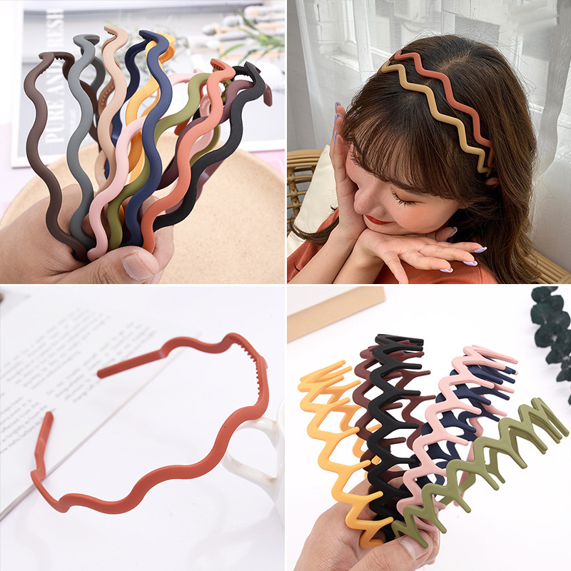Wavy Frosted Morandi Color Hair Hoop Women's All-match Serrated Presssion Fine Hair Card Makeup Wash Style Simple Hair Band