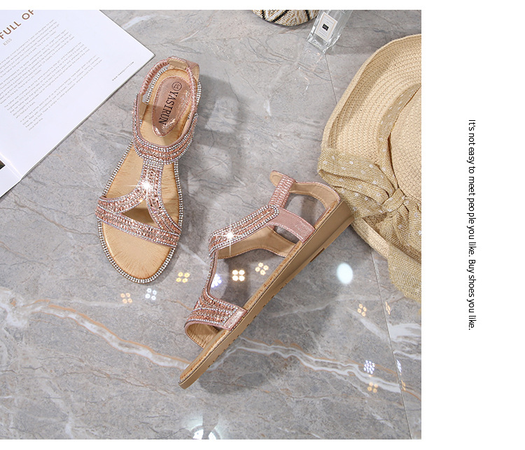 2025 New cross-border sandals Bohemian-style women's shoes summer hollowed-out flat diamond sandals Womanshoes undefined