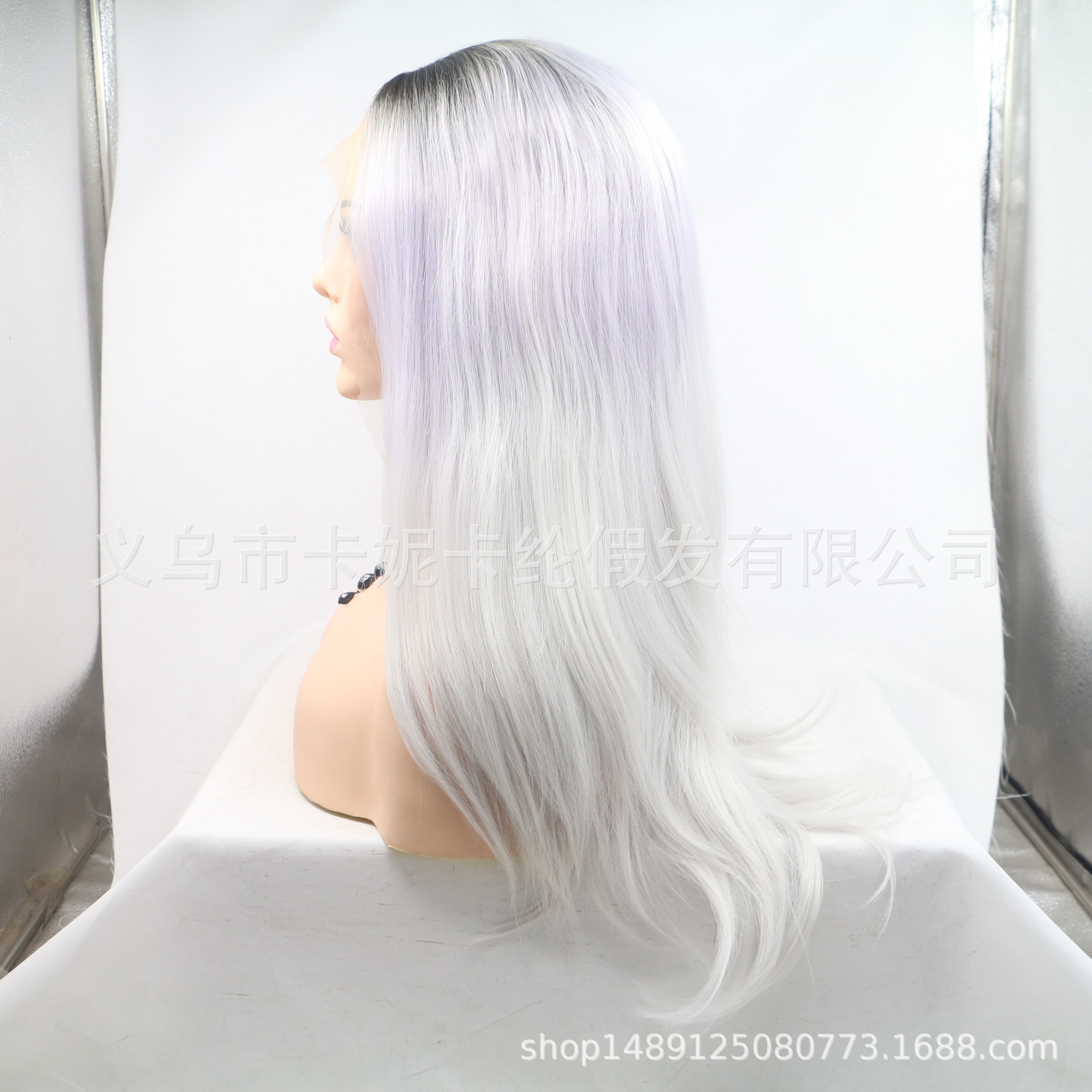 Moda europea y americana, pelo liso de longitud media, peluca de fibra química, tocado femenino, spot al por mayor