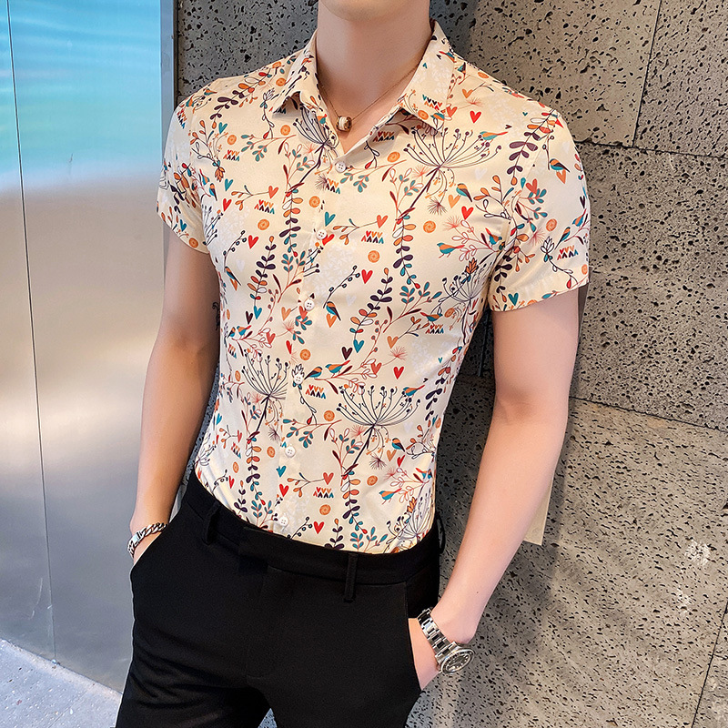 Summer New Exquisite Men's Short-sleeved Shirt Korean Casual Slim Youth Shirt Men's Top 2513-P55