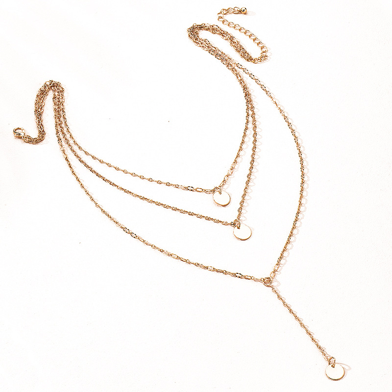 Collar Colgante De Aleación De Cadena Larga Con Disco Multicapa Colgante De Oro De Moda Para Mujer display picture 5
