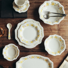 ins陶瓷餐具家用歐式餐盤碗碟套裝組合復古創意早餐碗碟批發喬遷