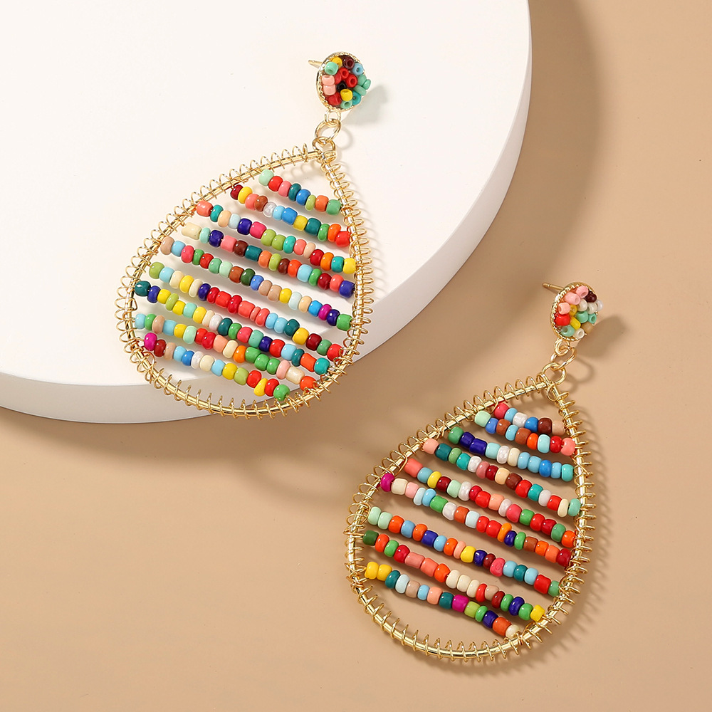 Böhmische Mehrfarbige Perlen, Tropfenförmiger Anhänger, Übertriebene Ohrringe Aus Legierung display picture 4