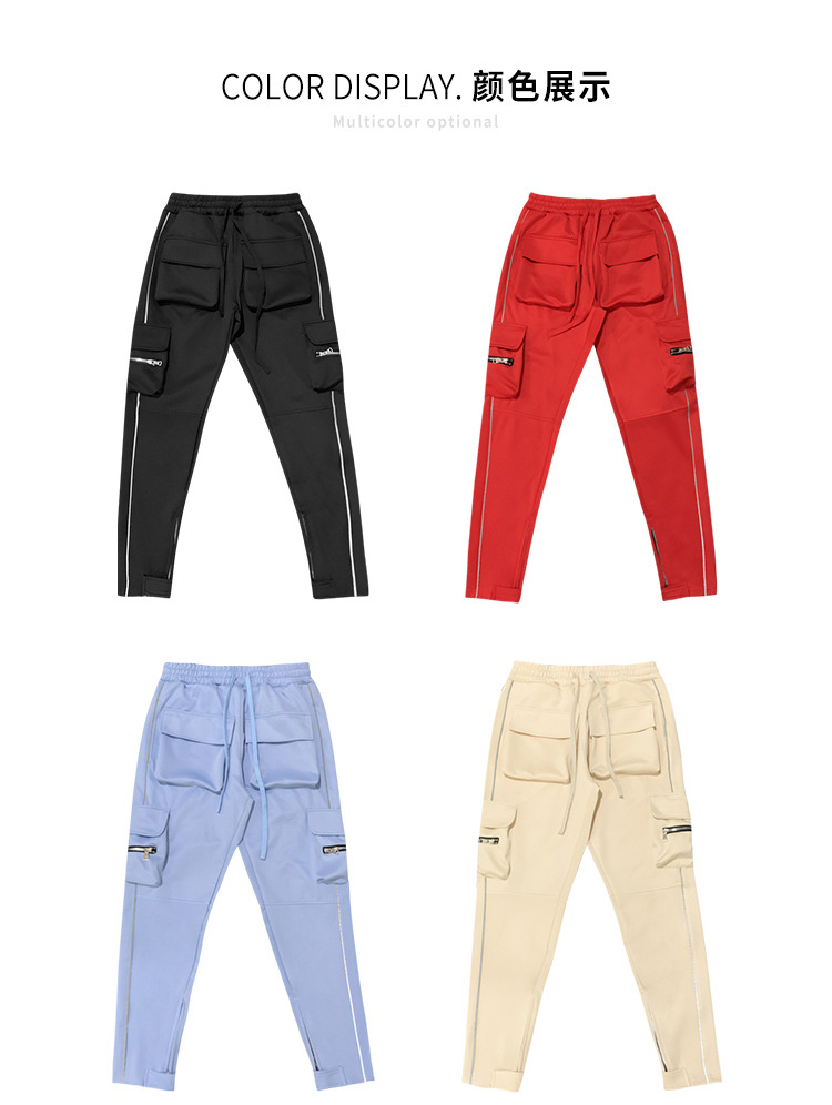 Forår Efterår Mænds fritidsbukser Trendy mærke Plus Size Lige joggingbukser Herremode Patchwork Små fodbukser med flere lommer_voghion.com