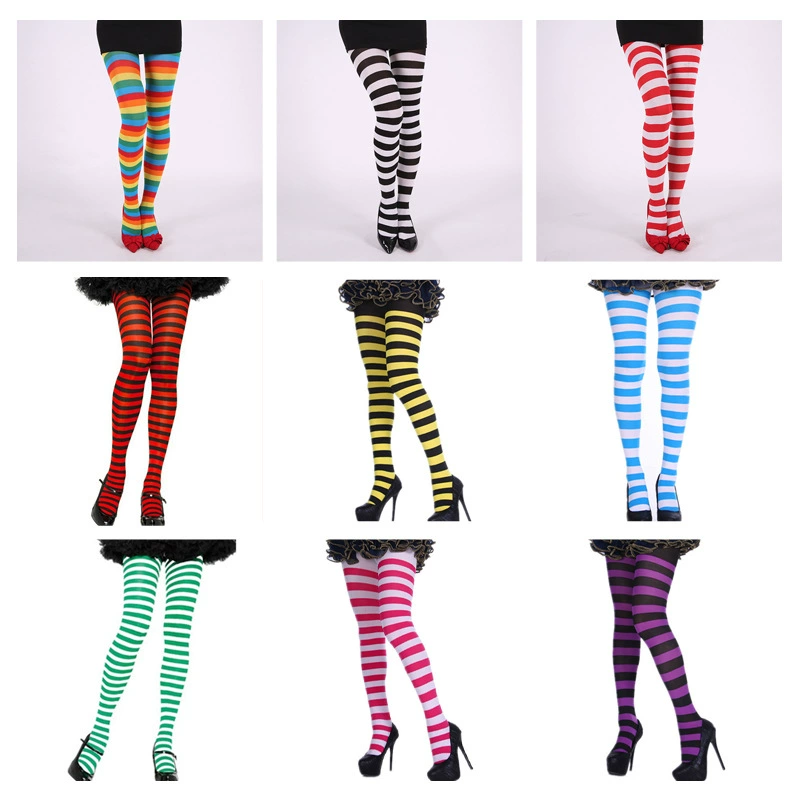 Striped Tights for Halloween Cosplay, Multicolor Stripe Pattern, Size 110×10