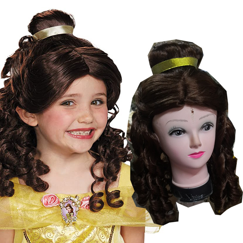 Beauty and the Beast Belle Princess Cute Flower Bud Girl Medium Wig Long Hair Belle Princess Wig