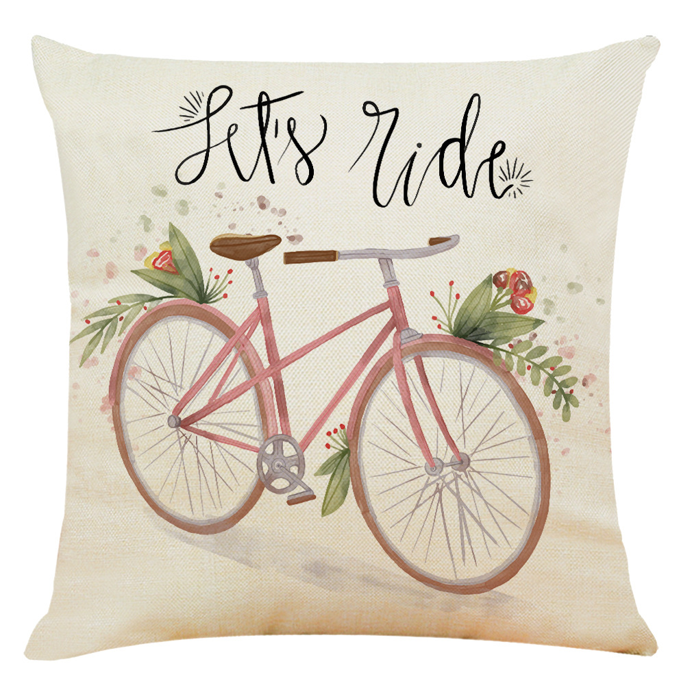 wish 亚马逊新款个性自行车棉麻抱枕套 汽车抱枕家居沙发靠垫定制