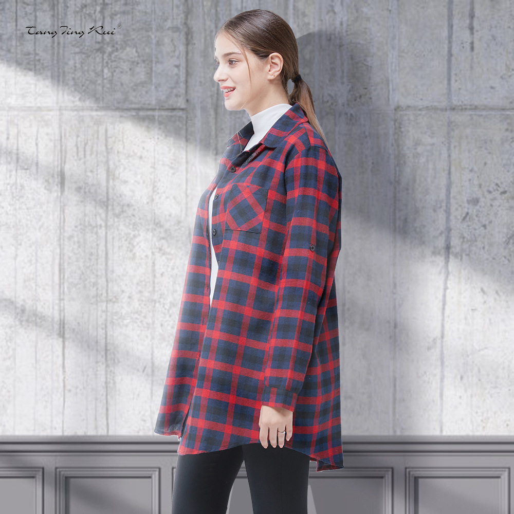 autumn new women s long casualplaid shirt  NSJR19491