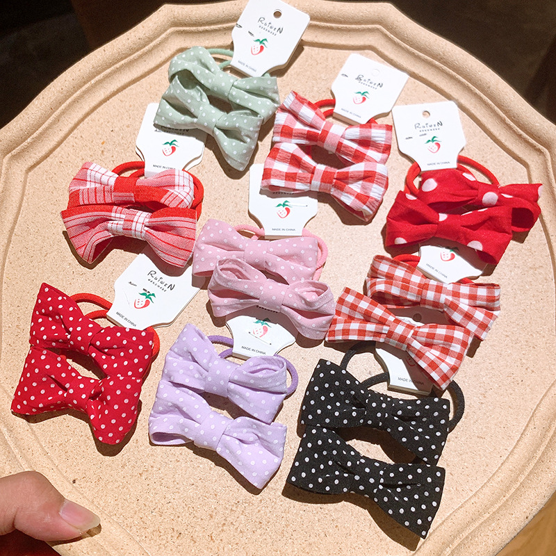 Korean  Sweet Plaid Bow Knot Hair Rope Set display picture 12