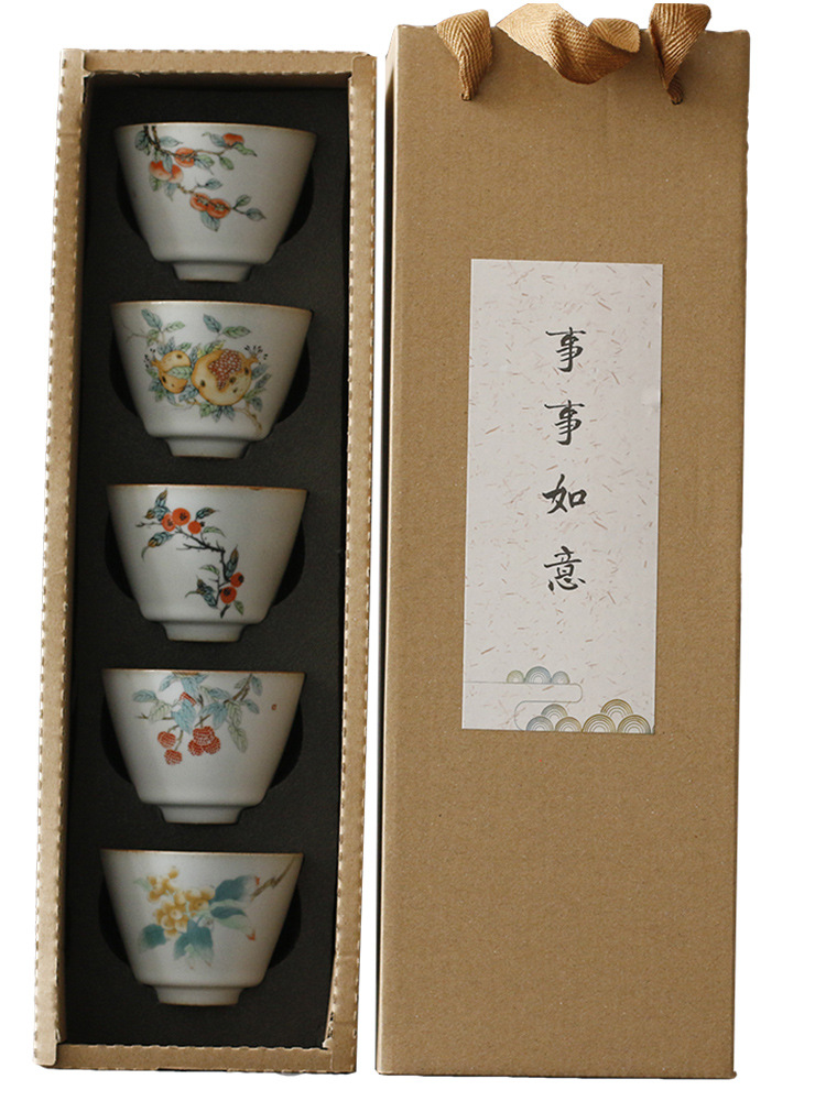 Azul y blanco Luna Blanco horno Ru taza de té abierta conjunto Kung Fu juego de té taza maestra taza individual cinco caja de regalo