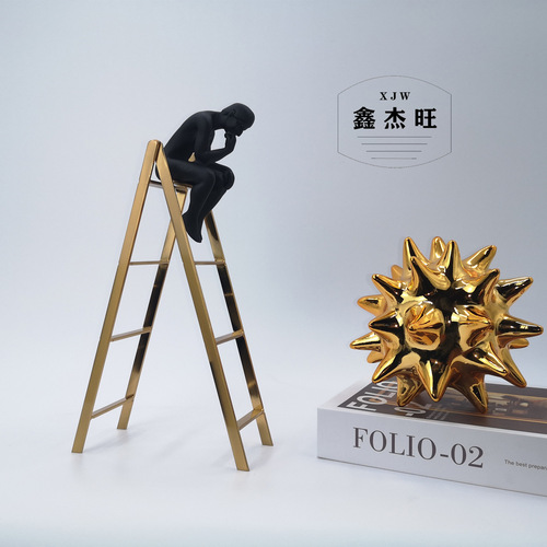Sample room decoration thinker staircase creative soft decoration office study bookshelf ironwork craftwork ornament